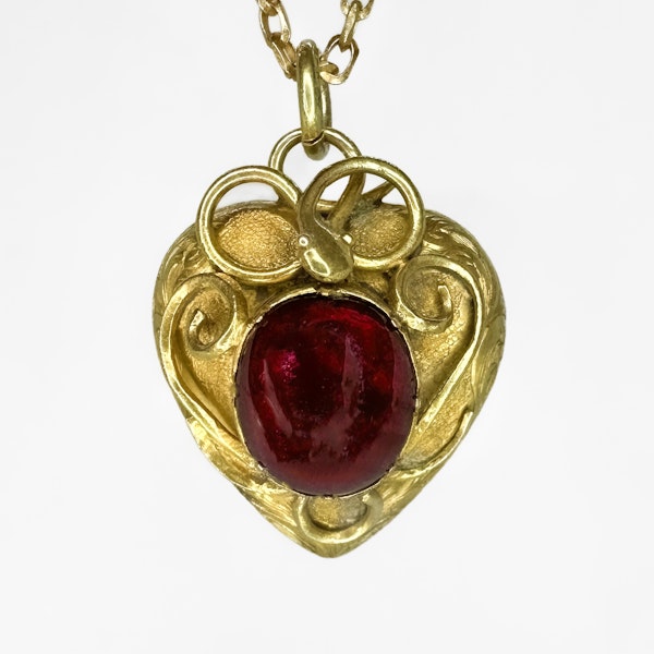 Victorian Cabochon Garnet Heart Pendant - Saddingtons Jewellery Stand 375 - image 1