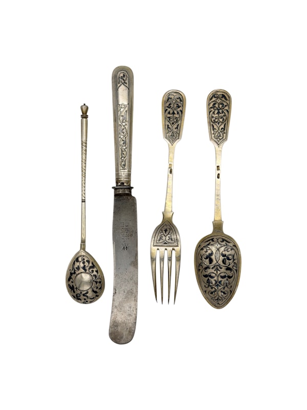 Russian silver and niello desert set for six people, Moscow, c.1890. - image 2