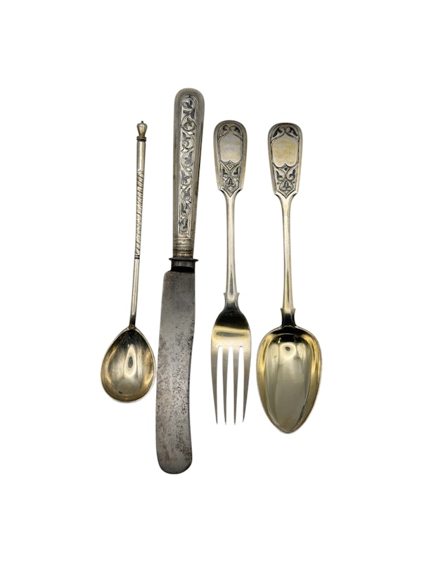 Russian silver and niello desert set for six people, Moscow, c.1890. - image 3