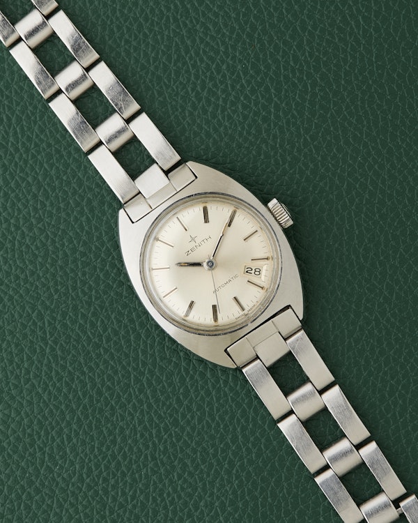 Zenith Silver Dial C-Case Vintage Ladies Watch Gay Freres Ladder Bracelet - image 2