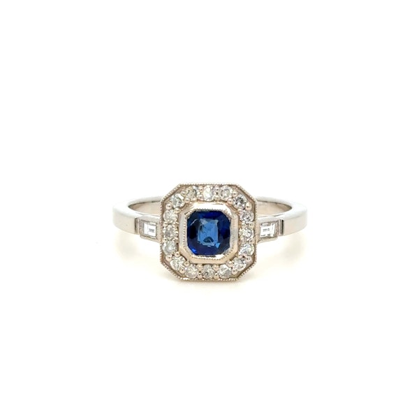 Art Deco Inspired Sapphire & diamond cluster ring 18k white gold - image 1