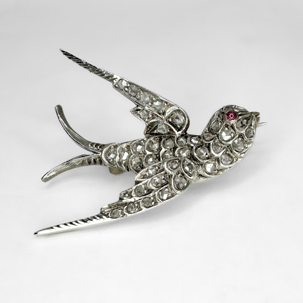 Antique Diamond Swallow Brooch - Saddingtons Jewellery Stand 375 - image 1