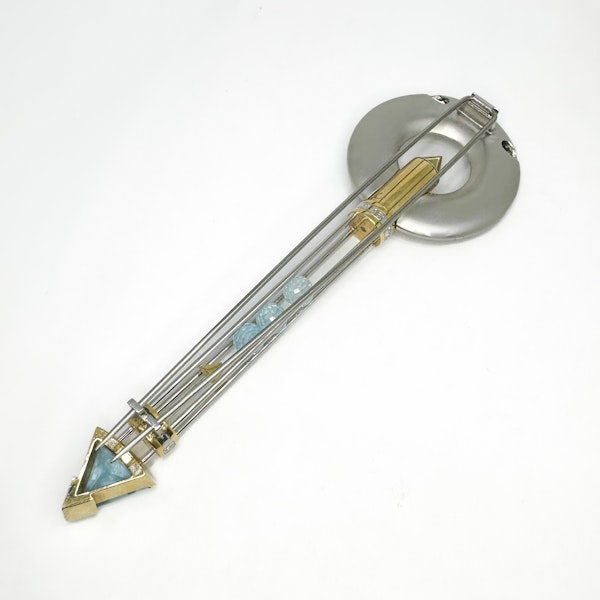 Tom Rucker Satellite Platinum and Aquamarine Brooch/Pendant - Saddingtons Jewellery Stand 375 - image 3
