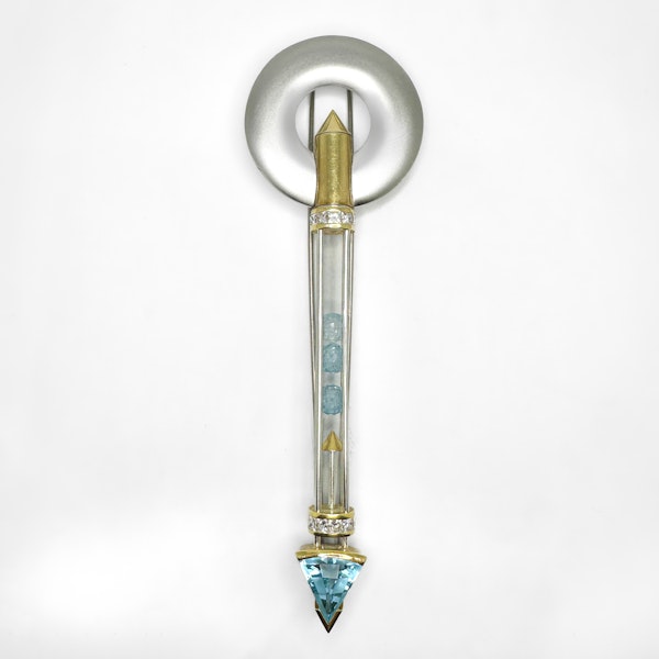 Tom Rucker Satellite Platinum and Aquamarine Brooch/Pendant - Saddingtons Jewellery Stand 375 - image 1