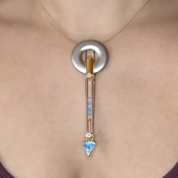 Tom Rucker Satellite Platinum and Aquamarine Brooch/Pendant - Saddingtons Jewellery Stand 375 - image 2