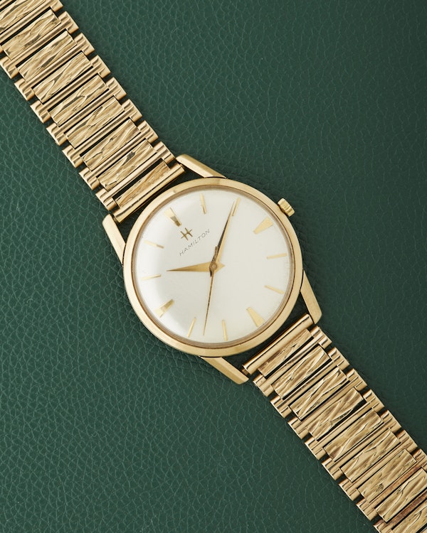 Hamilton 9k Yellow Gold Vintage Dress Watch 9k Bark Bracelet - image 2