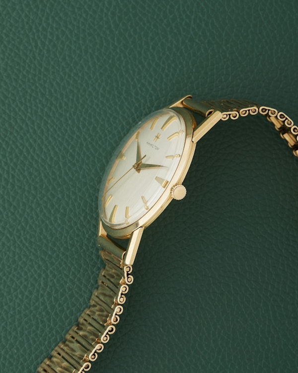 Hamilton 9k Yellow Gold Vintage Dress Watch 9k Bark Bracelet - image 4