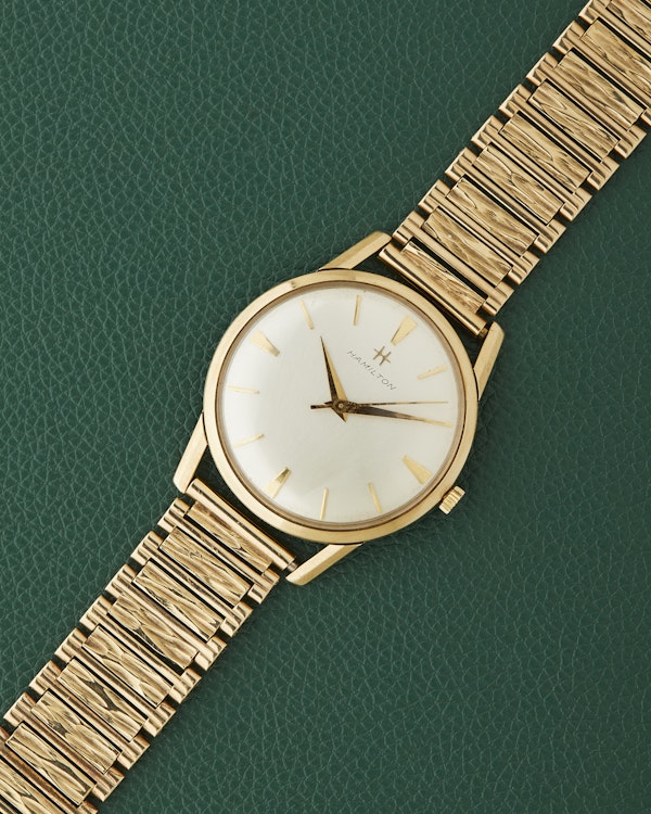 Hamilton 9k Yellow Gold Vintage Dress Watch 9k Bark Bracelet - image 3