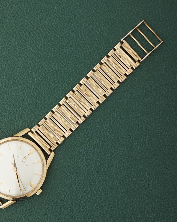 Hamilton 9k Yellow Gold Vintage Dress Watch 9k Bark Bracelet - image 15