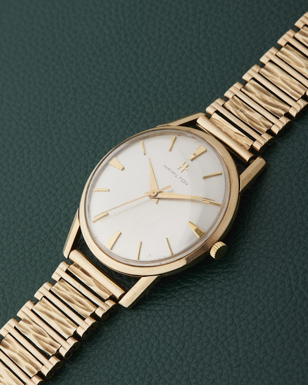 Hamilton 9k Yellow Gold Vintage Dress Watch 9k Bark Bracelet - image 6