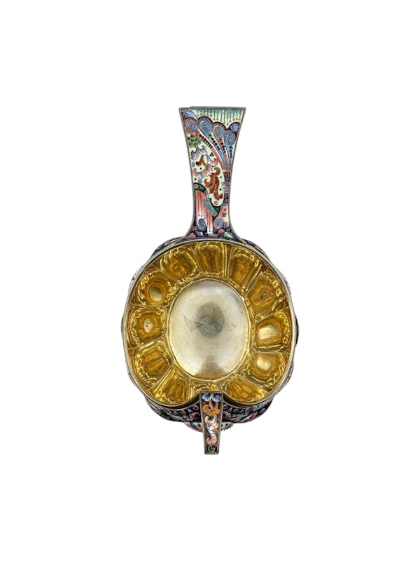 Russian silver gilt cloisonné and shaded enamel kovsh, Moscow, c.1910. - image 6