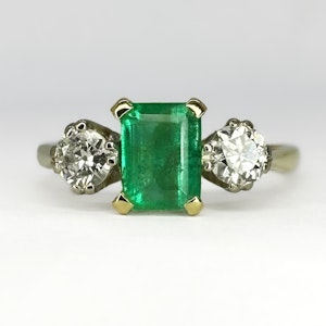 Emerald Diamond Trilogy Ring - Saddingtons Jewellery Stand 375