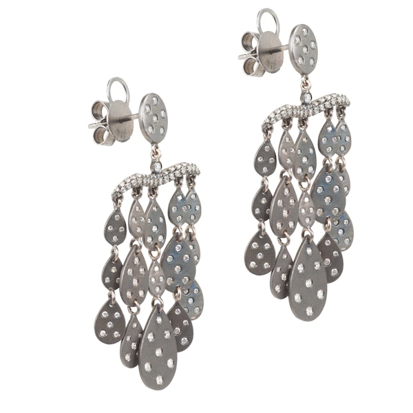 Blackened 18ct Gold Diamond Girandole Earrings - image 2