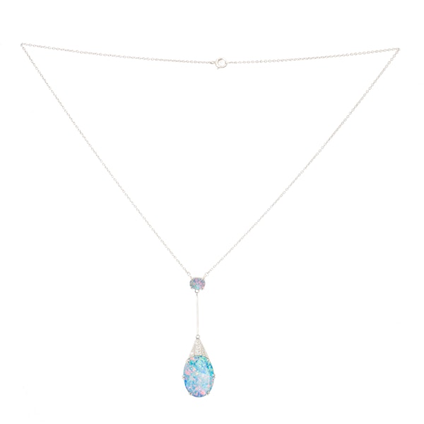Art Deco Opal and Diamond Pendant Necklace - image 2