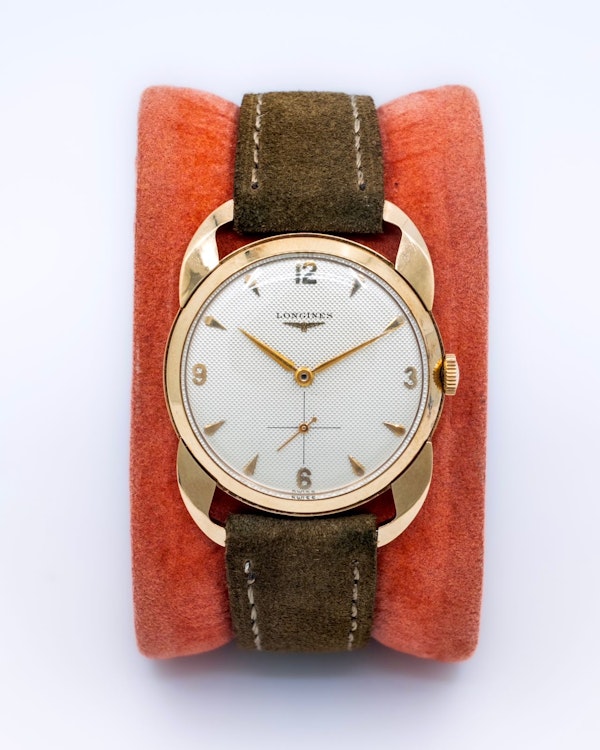 1951 Longines Marshall Fancy Crab Claw Lugs - Honeycomb Waffle Dial - Like New Unpolished - image 3