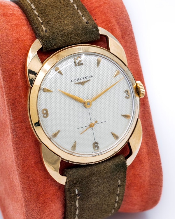 1951 Longines Marshall Fancy Crab Claw Lugs - Honeycomb Waffle Dial - Like New Unpolished - image 5