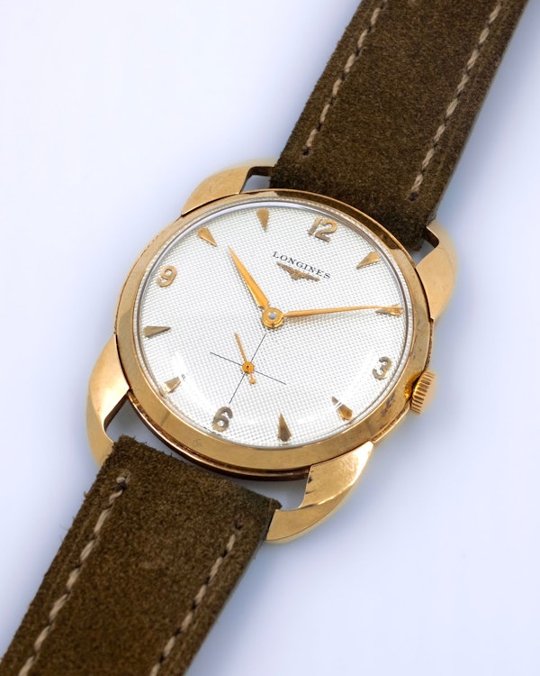 1951 Longines Marshall Fancy Crab Claw Lugs - Honeycomb Waffle Dial - Like New Unpolished - image 9