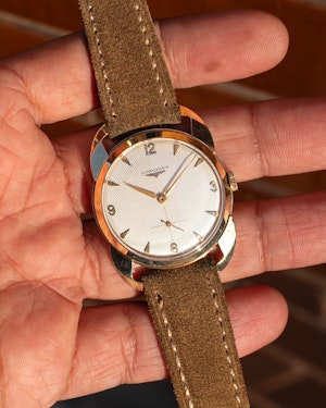 1951 Longines Marshall Fancy Crab Claw Lugs - Honeycomb Waffle Dial - Like New Unpolished