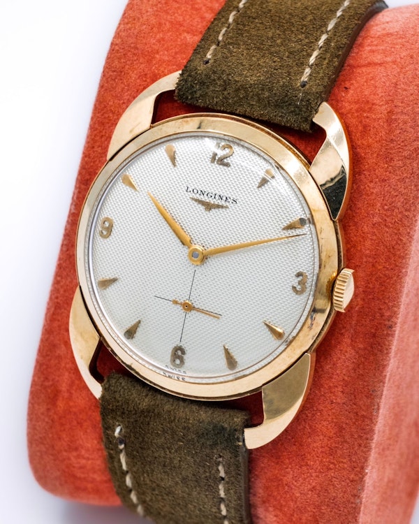 1951 Longines Marshall Fancy Crab Claw Lugs - Honeycomb Waffle Dial - Like New Unpolished - image 4