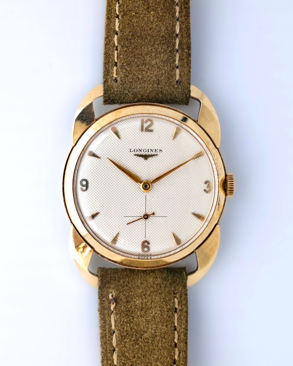 1951 Longines Marshall Fancy Crab Claw Lugs - Honeycomb Waffle Dial - Like New Unpolished - image 8
