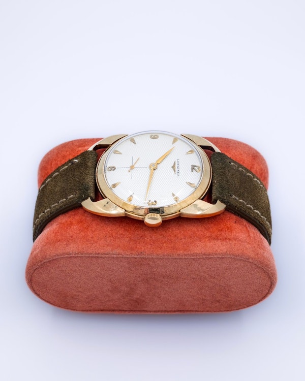 1951 Longines Marshall Fancy Crab Claw Lugs - Honeycomb Waffle Dial - Like New Unpolished - image 6