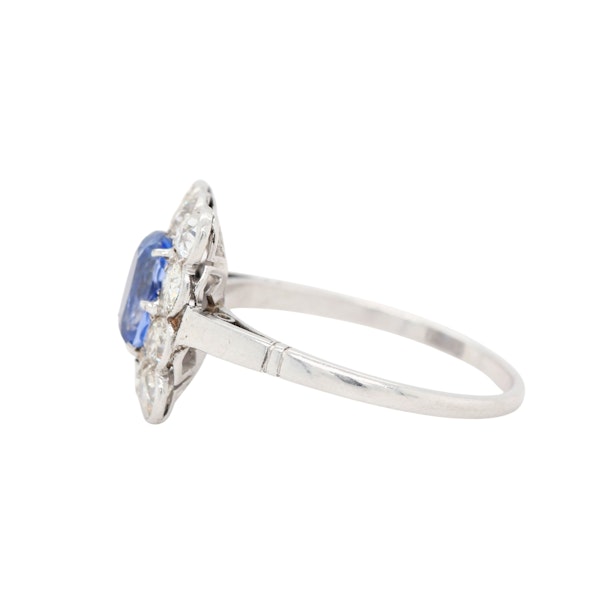 Ceylon Sapphire Old Mine Cut Diamond Cluster Ring - Charlotte Sayers - image 4