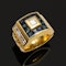 Vintage Gold "Tank" Ring – Blue Sapphire & Diamond Mosaic - image 2