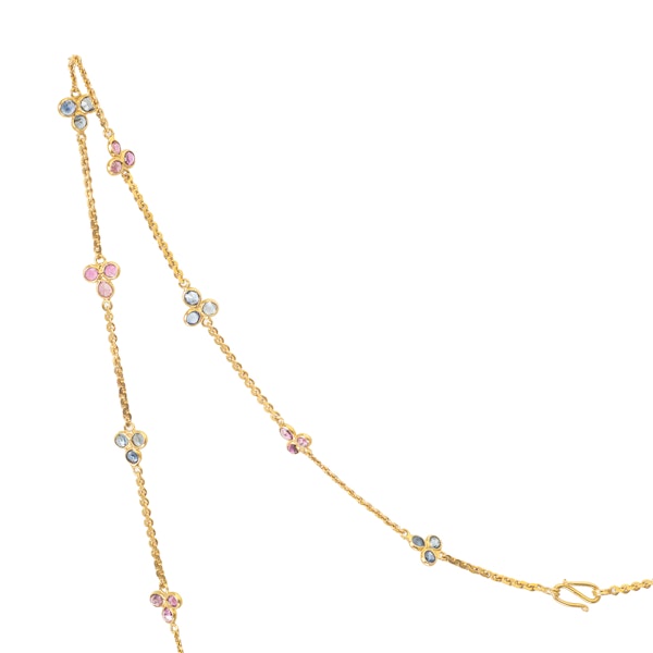 Edwardian 15ct Gold Ruby and Sapphire Long Chain Necklace - image 2