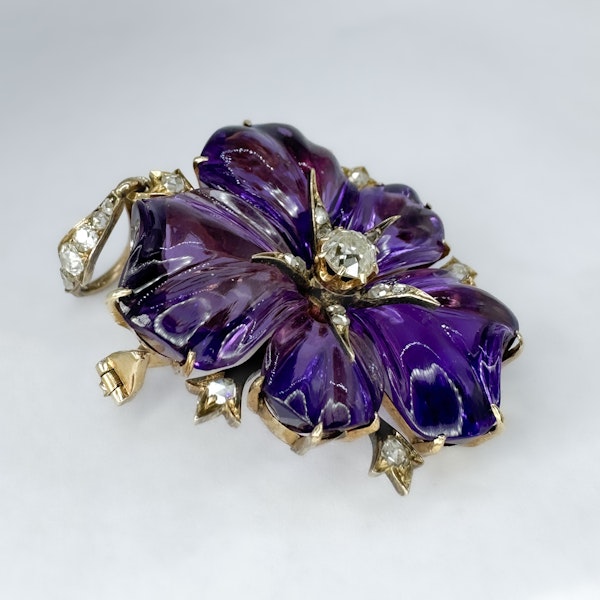 Victorian Amethyst & Diamond Flower Pendant - Saddingtons Jewellery Stand 375 - image 2
