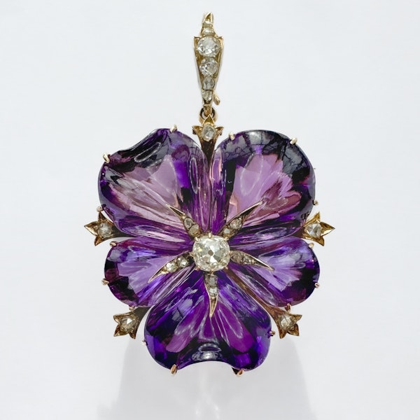 Victorian Amethyst & Diamond Flower Pendant - Saddingtons Jewellery Stand 375 - image 1