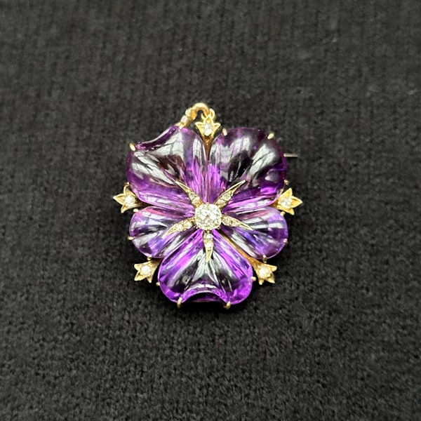 Victorian Amethyst & Diamond Flower Pendant - Saddingtons Jewellery Stand 375 - image 3