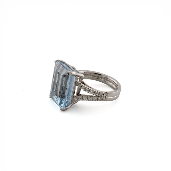 Platinum Large Square Aquamarine and Diamond Ring - image 2
