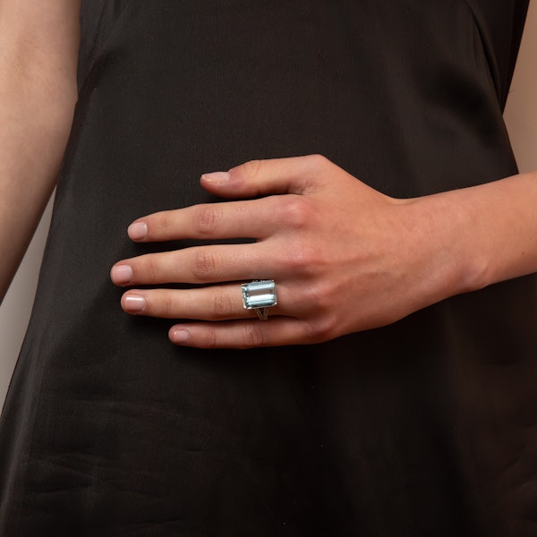 Platinum Large Square Aquamarine and Diamond Ring - image 4