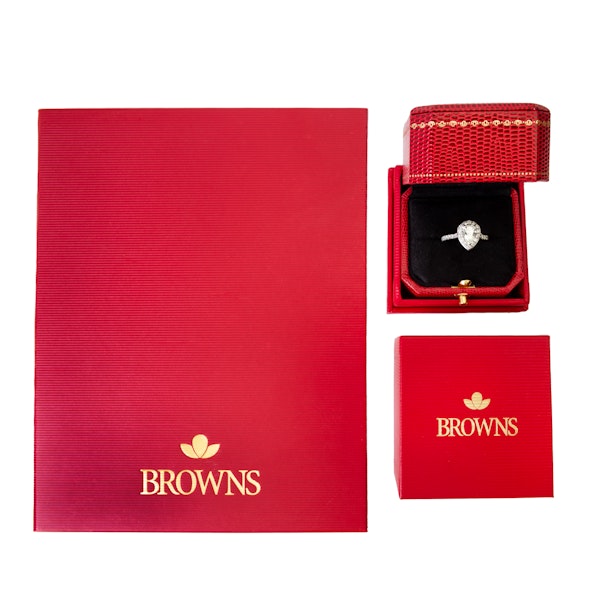 Browns Pear Shaped Diamond Halo Ring in Platinum and Rose Gold | GIA Certified - image 1