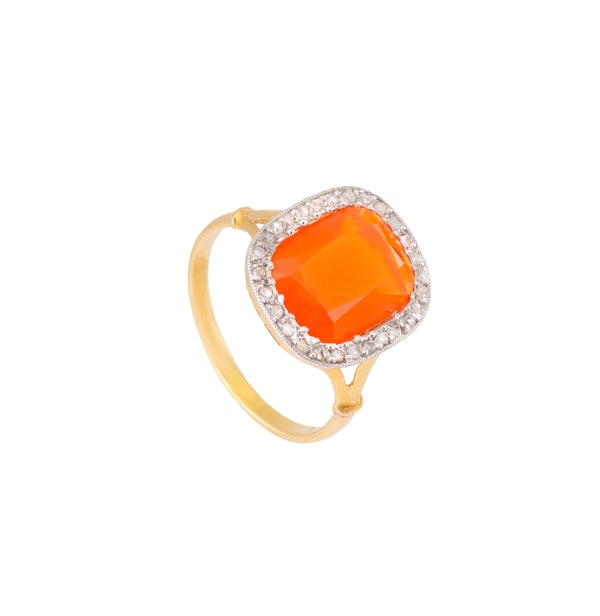 Art Deco Australian Fire Opal & Diamond Ring in 18ct Gold & Platinum - image 2