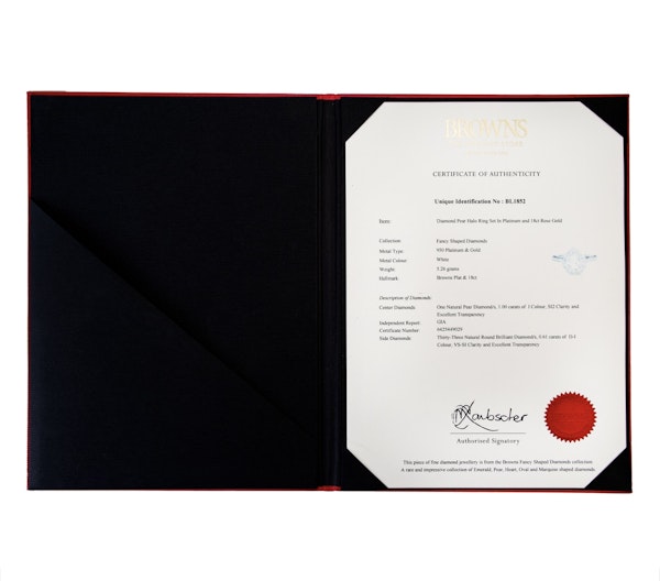 Browns Pear Shaped Diamond Halo Ring in Platinum & Rose Gold | GIA Certified - image 4