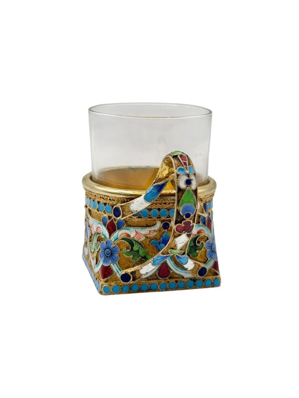 Russian silver gilt and cloisonné enamel vodka cup, Moscow, c.1900 by Ivan Saltykov. - image 4