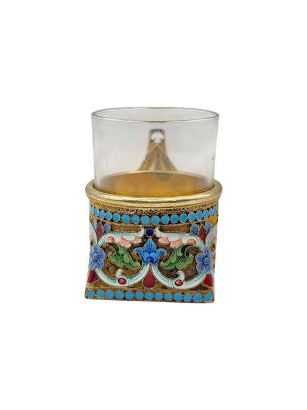 Russian silver gilt and cloisonné enamel vodka cup, Moscow, c.1900 by Ivan Saltykov. - image 2