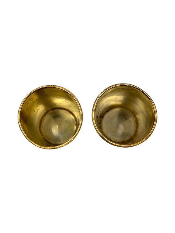 Russian silver gilt and cloisonné enamel pair of vodka cups, Moscow c.1900 by Dmitriy Nikolaev. - image 7
