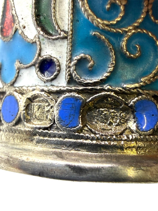 Russian silver and cloisonné enamel walking stick handle, Moscow c.1900. - image 5