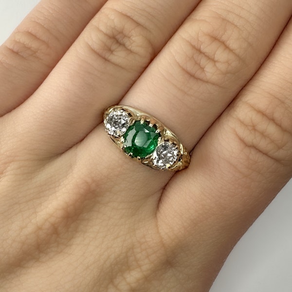 Antique Emerald Diamond 3 Stone Ring - Saddingtons Jewellery Stand 375 - image 3