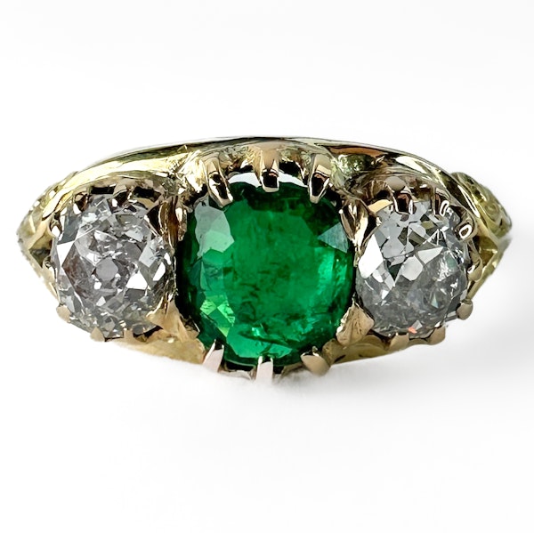 Antique Emerald Diamond 3 Stone Ring - Saddingtons Jewellery Stand 375 - image 1