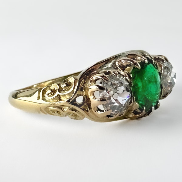 Antique Emerald Diamond 3 Stone Ring - Saddingtons Jewellery Stand 375 - image 2