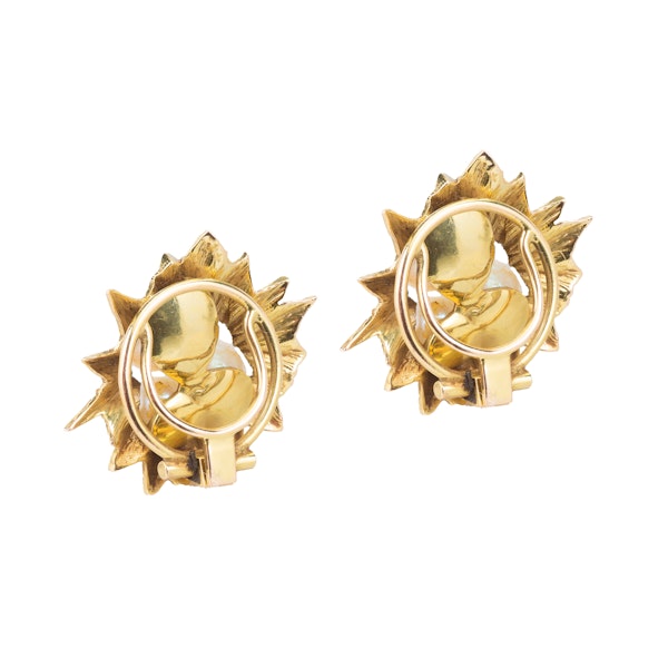 Pair of Sixties 14ct Gold and Pearl Sunburst Clip Earrings - image 2