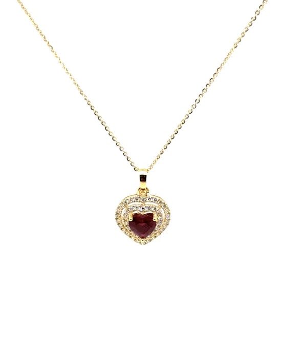 1.05 Ct Ruby & diamond heart necklace in 18k yellow gold - image 3
