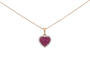 Heart Shape invisible set ruby & diamond pendant necklace 18K Rose Gold