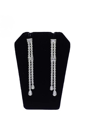 Two-row diamond drop earrings 18K white Gold