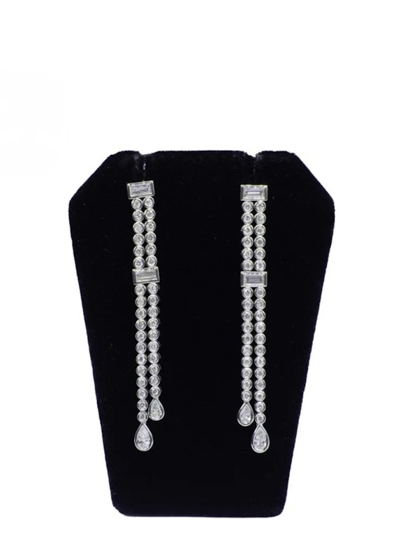 Two-row diamond drop earrings 18K white Gold - image 1
