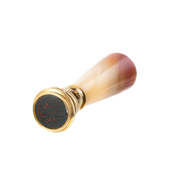 Victorian Agate & Bloodstone Desk Seal with Snake in 15ct Gold Engraved 'Peace To My Friend' - image 2