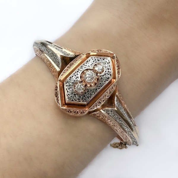 Antique Rose Gold & Platinum Diamond Bangle - Saddingtons Jewellery Stand 375 - image 5